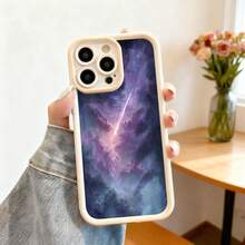 Cubierta de telefono con borde negro y diseño de galaxia estelar en tonos morados y azules para iPhone 14 Pro Max funda protectora con impresion de meteorito ideal para uso diario y viajes - Blanco - Ver 2