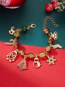 1pc Elegant Christmas Jewelry Bracelet, Creative Versatile Christmas Tree, Santa Claus, Snowflake Pendant Charm Bracelet For Women