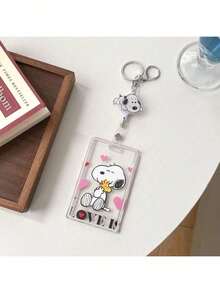 SNOOPY 1pc Peanuts Cartoon Retractable Card Holder Set, Random Style, Student/Commute/Access Card Holder, Christmas Gift, Christmas Stocking Stuffer, Christmas Decoration - Multicolor - View 5