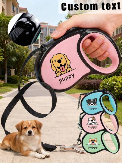 Customized Text Retractable Pet Leash, Personalized Pet For Anniversaries, Decorative, Cute Colorful, Fashionable Unique, Personalized Name For Small To Medium Dogs Walking,Customized, Personalized,For Family, Friends, Pet Lovers,Stylish,Fashion,Colorful,Cute,Contracted,Cuties Custom,Unique,Customized,Personalized Pet For Anniversaries