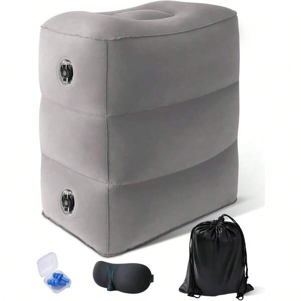 Inflatable Travel Foot Rest PillowAirplane Travel Pillow Office Footrests Adjustable 3 Layers Height Leg Rest Pillow Flight Essentials Great For Airplane Office Home Trains Cars
