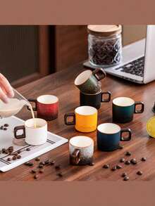 Mini Vintage Holzgriff Keramik Espresso Tasse, Keramik Teetasse, Holzgriff Japanische Keramik Kleine Kaffeetasse, Verlaufende Glasur Teetasse, Keramik Kung Fu Kleine Teetasse, Einzelne Haupttasse, Nachmittags Tee Geschenkbox Set, Espresso Tasse, Japanische Einfache Mini Kaffeetasse. Einfaches saisonales Design, bequemer Griff, leicht zu reinigen, perfekt für Zuhause, Café und Bürogebrauch (Bitte beachten Sie die Größe) - Verschiedenfarbig - Übersicht 2