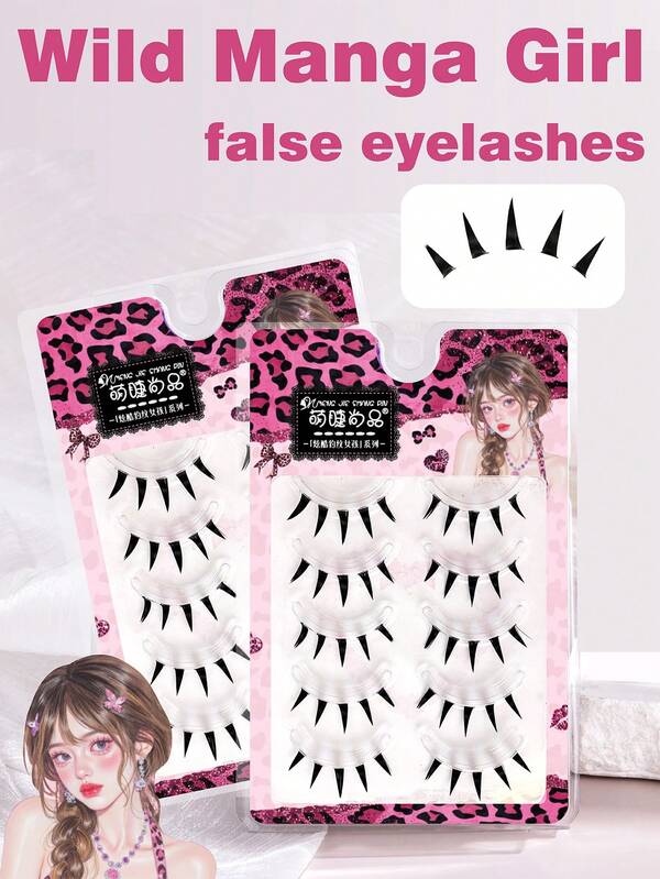 MENGJIESHANGPIN Natural-Looking Thick False Eyelashes, Japanese Style Cute Devil Lashes, Curled Cosplay Cartoon & Lightweight European-American Full Strip Eyelashes
