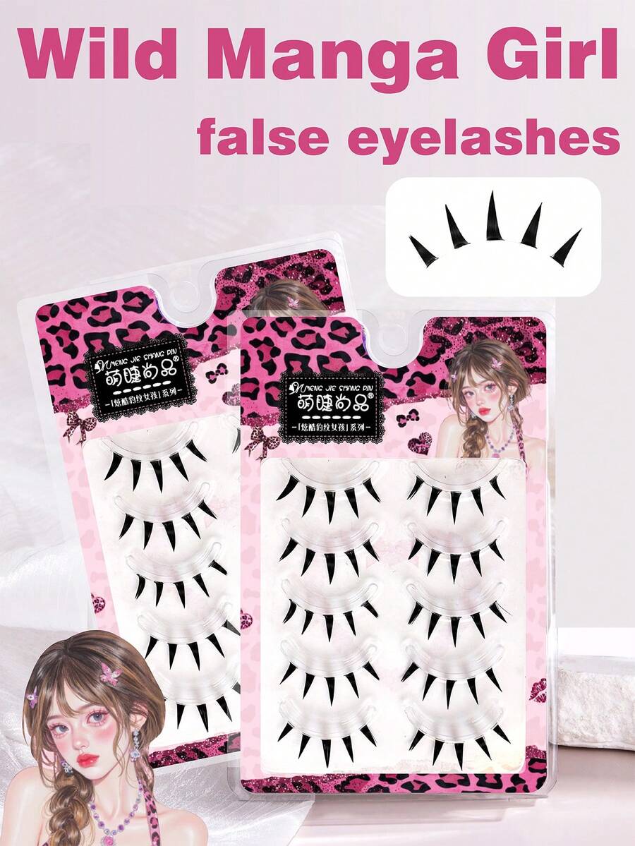 MENGJIESHANGPIN 自然浓密假睫毛，日式可爱恶魔睫毛，卷翘卡通造型及轻盈欧美全条假睫毛 - 尖尾漫畫款 - 查看 1