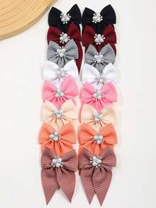 8pcs/16pcs Set Candy Color Mixed Bow Faux Pearl Hair Clips - Cute Accessory Headpiece, Suitable For Birthday, Back To School, Events And Parties, Hair Claws, Hair Slide, Hair Barrettes - Multicolor - View 5