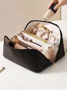 1个超大容量旅行化妆包，防水PU皮革化妆包，多功能洗漱包，女士便携手提包，双层化妆品收纳包，适合度假、海滩、浴室、卧室收纳，父亲节礼物，返校礼物，学校假期旅行必备，女士旅行包护肤包洗漱包旅行洗漱包度假必备女士旅行包大容量包 - 彩色 - 查看 4