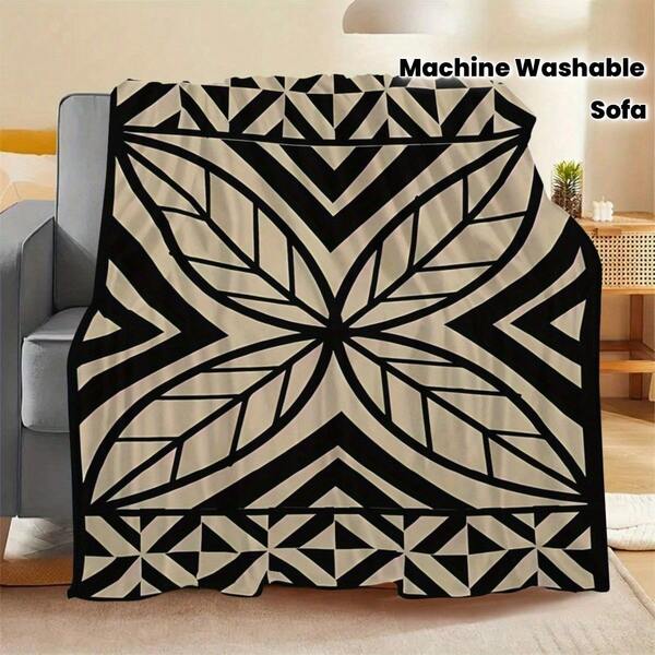 1 Fijian-Style Blanket With Wooden Cutout Design, Featuring Polynesian And Samoan Patterns. Suitable For Sofas, Beds, Living Rooms, Bedrooms, Travel, And Gifts-Perfect For Home Or Office Decor. Machine Washable And Comfortable All Year Round