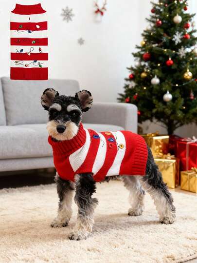 1 PIEZA Adorable suéter de luces navideñas para mascotas, suave y acogedor tejido para perros y gatos pequeños, medianos y grandes. Diseño de cuello alto elástico y cálido para ropa de invierno de cachorros, Bichón Frisé, Schnauzer y Yorkshire Terrier, para celebraciones navideñas