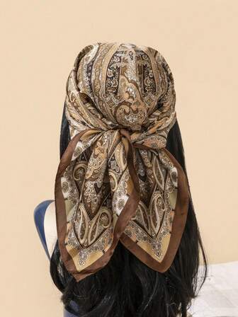 1 pièce Foulard bandana imprimé en faux soie, accessoire polyvalent pour les cheveux pour femmes et hommes, foulard en soie