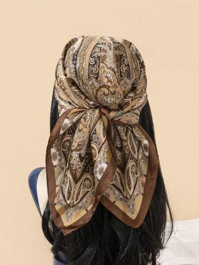 1pc Faux Silk Printed Bandana Scarf Multi Purpose Hair Accessory Women And Men,S Scarf Silk Scarves