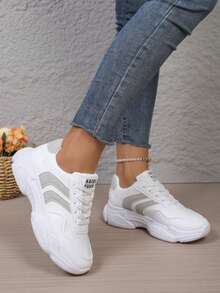 New Round Toe Lace-Up Color Block Multi-Functional Fashion Versatile City Outdoor Casual Sports Sneakers For Women, Suitable For All Seasons