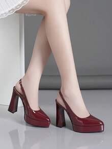 Women's High Heel Hollow Out Pumps, Super High Heel, Available In Pink, Apricot, White, Black, Red, Silver, Gold, Fashionable Shoes - Burgundy - View 4