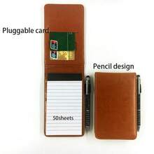 一套全新真皮封面便携式记事本，带笔，可用作会议记录本、迷你学生口袋记事本和商务记事本 - 彩色 - 查看 2