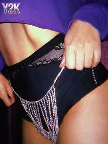 Enfeite de Cintura com Strass Estilo Y2K, Corrente de Cintura/Corpo Multicolorida com Borlas de Strass, Acessório Sexy para Festa