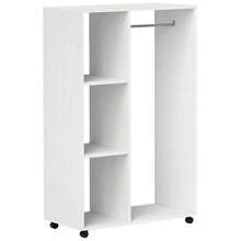 HOMCOM Rolling Wardrobe, Mobile Wardrobe, 1 Clothes Rail, 3 Shelves, Wardrobe, Rolling Clothes Rack For Hallway, Bedroom, 80 X 40 X 128, White