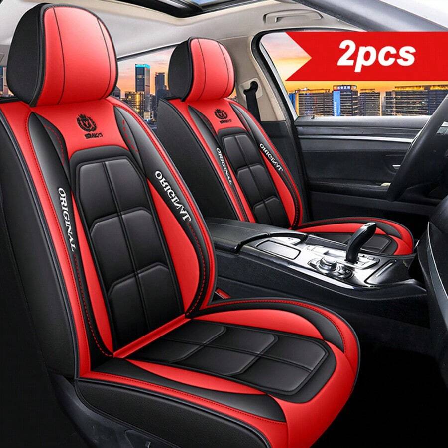 غطاء مقعد السيارة من الجلد الصناعي (PU) - 2 قطعة - وسادة أمامية واقية للجميع المواسم للبيك أب وال-SUV والسيدان - سهلة العناية، تناسب معظم الموديلات