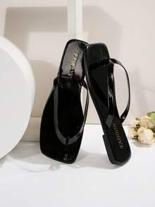 Dép xỏ ngón đế bằng màu nâu sô cô la mùa xuân/hè mới cho nữ, dép xỏ ngón mũi tròn, dép xỏ ngón thường ngày để mặc trong nhà và ngoài trời - Màu đen sáng - Xem 7