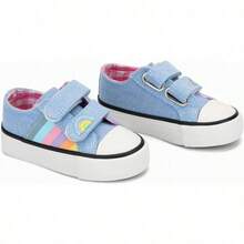 ANTLULU Boys and Girls Canvas Shoes Dual Adjustable Hook and Loop Classic Low Top Sneakers - Azul - Ver 5