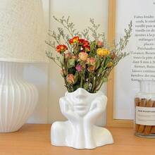 1 pieza Elegante jarrón decorativo de sobremesa, soporte decorativo de flores de estilo nórdico bohemio, decoración para sala de estar del hogar, jarrón ideal para exhibición, estantería multifuncional de almacenamiento y decoración de escritorio - Blanco - Ver 8