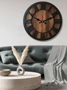 【复古木质挂钟】复古木质挂钟 - 静音，电池供电，罗马数字装饰，适用于家居、厨房、客厅、卧室、办公室 - 14/16/18 英寸可选，迷人家居装饰|艺术挂钟|木质挂钟，客厅挂钟 - 彩色 - 查看 4