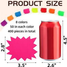 400 Pieces Burst Signs, 3.5x 2.8 Inch Small Fluorescent Neon Signs With 8 Bright Colors, Blank Price Tags, Paper Sign Cards Retail Store Yard Garage Poster Board Decorations - Red, Rose Red, Yellow, Blue, Orrange, Saffron, Green, Purple - View 3