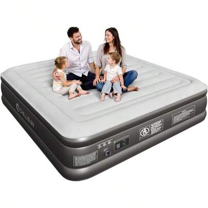 Queen Air Mattress With Built In Pump 3 Mins Quick SelfInflation Blow Up Mattress 2025 Upgraded 18" Luxury Flocked Top Inflatable Mattress Airbed For Camping Guests And Home