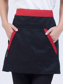 Black & Red Striped Waist Apron With Pockets - Fashionable Home Apron, Suitable For Waiters In Western Restaurants, Kitchen And Dining Use | Stylish Waist Apron | Adjustable - Multicolor - View 3
