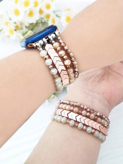 1pc Fashionable Elastic Strap Suitable For Apple Watch Ultra SE Series 1-10, 38mm-49mm, Handmade With Artificial Crystals, Suitable For Daily Wear - Unisex Gift (Strap Only)