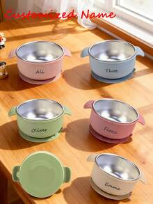 Stainless Steel Bowl, Baby Food Bowl, Silicone Double Handles, Anti-Scald And Anti-Drop, Customizable Name - Multicolor - View 4
