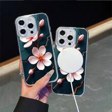 CLEAR  CASE Pink Blossoms On Dark Marble BackgroundCompatible With  11 To  17 Models The Cases Lens Protection Function Ensures The Camera Remains Undamaged During Shooting  Guaranteeing Image Quality - transparente - Ver 2