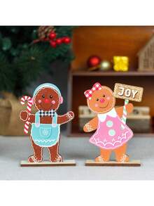 1PC Christmas Decorations Christmas Desktop Wooden Table Gingerbread Man Biscuit Man Decoration Festival Table Decoration Home Decoration Party Decoration,Christmas Gift