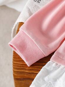 2 件套女婴草莓刺绣保暖内衬运动衫和裤子套装，可爱复古街头服饰，适合户外玩耍 - 粉色 - 查看 6