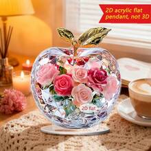 1pc Romantic Coffee Mug House Desktop Ornament, Multifunctional 2D Acrylic, Apple And Rose Design, Valentine's Day/Anniversary Gift - Multicolor - View 5