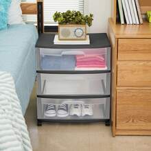 Wide 3 Drawer Cart, Clear Plastic Storage Drawers, Wheels Included, Black - màu đen - Xem 4
