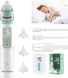 Limpiador  Eléctrico, Extractor de Mocos para con carga USB, Succionador de mocos con 3 cabezales de silicona y espalda, 5 niveles de succión ajustable - Regular - Ver 12