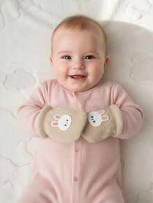 3双/套幼儿女孩毛绒针织手套，糖果色加厚保暖手套，卡通兔子刺绣婴儿防抓手套 - 兔子系列 - 查看 11