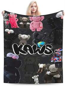 Kawss Kawaii Kaw Blanket  Cartoon Printed Flannel Blanket - Ultra Soft Anime Themed Gift For Birthday & Christmas Celebrations Boy And Girl - 黑色 - 查看 1