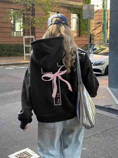 加大码女式黑色图案卫衣，粉色豹纹和珍珠奶茶图案 - 休闲长袖套头衫，适合春秋季穿着，可机洗，女士运动衫，舒适版型，时尚印花，耐用面料，印花卫衣。