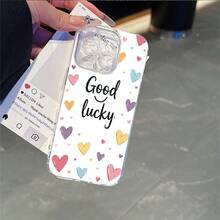 CLEAR  CASE Good Luck Surrounded By Colorful HeartsCompatible With  11 To  17 Models The Cases Lens Protection Function Ensures The Camera Remains Undamaged During Shooting  Guaranteeing Image Quality - Clear - View 7