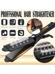 2-In-1 Professional Hair Straightener & Curler, 4 Temperature Settings, Negative Ion Technology, Corded - Suitable For All Hair Types, Creates Smooth And Glossy Hairstyles - UK Plug(220-240V) - View 2