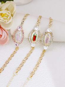 1 件心形锆石镀金圣犹大圣母玛利亚女士时尚手链长度 7 英寸情人节