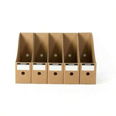 5 Pack Brown Cardboard Magazine File Holder Large Volume Desk Organizer Box For Books Folders Documents Paper Premium Magazine Storage Bins For Office Or Home