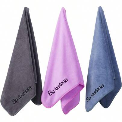 Microfiber Gym Towels For Exercise Fitness Sports Workout 380GSM 15Inch X 31Inch Bath Towels 3 Pack Grey+Blue+Purple