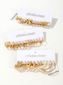 18 Pairs Fashionable Minimalist Round & Square Geometric Earrings Set, Jewelry Suitable For Daily Wear Or Women's Holiday Gift - Gold - View 4