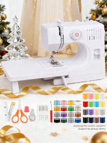 Various Stitches Electric Compact Overlock Sewing Machine With Sewing Accessories(Accessories Colors Random), Extension Table/Base Dual Mode Design, Adjustable Stitch Length, With Night Light, Dual Speed Adjustment, Suitable For Home Apparel, Curtain Pillows, Doll Accessories, Pet Clothing Repair