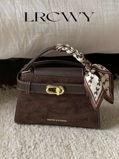 حقيبة يد مربعة للنساء، موضة أنيقة ومهذبة مع تصميم إبزيم متناسق مع الوشاح، حقيبة كتف من البولي يوريثان المطفي باللون البني، مناسبة للنساء والفتيات وطالبات الجامعة، مناسبة للتسوق والتنقل