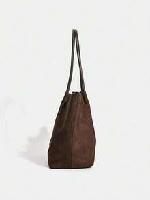 Dedoo 2025秋冬新款咖啡棕色绒面复古大容量单肩包，配有小包、腋下包，商务女士休闲时尚日常通勤包，适合工作、购物、约会、旅行、大学生等场合，女士包袋，日常使用。 - 咖啡 - 查看 4