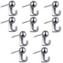 10 Pieces Metal Push Pin Hangers Pin Wall Hooks Picture Hanging Pin Picture Nails Frame Oil Painting Hooks On Wooden Or Fabric Wall For Home Or Office - Silver - View 5