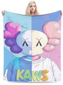 Kawss Kawaii Kaw Blanket  Cartoon Printed Flannel Blanket - Ultra Soft Anime Themed Gift For Birthday & Christmas Celebrations Boy And Girl - màu đen - Xem 1