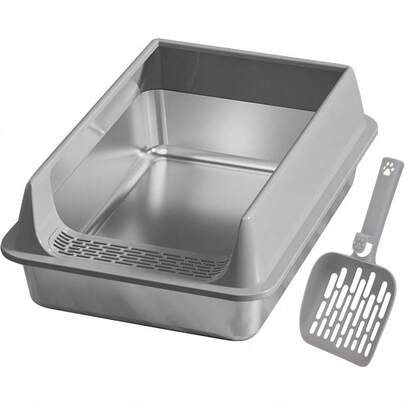 Cat Litter Box High-Sided Kitten Litter Box With Scoop Easy-Clean Pet Accessories For Small Large Cat Apartment Garden Terrace Balcony